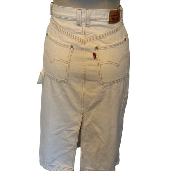 Levi's Cream Denim Carpenter Pencil Midi Skirt Women's Size 27 Waist - Picture 5 of 7